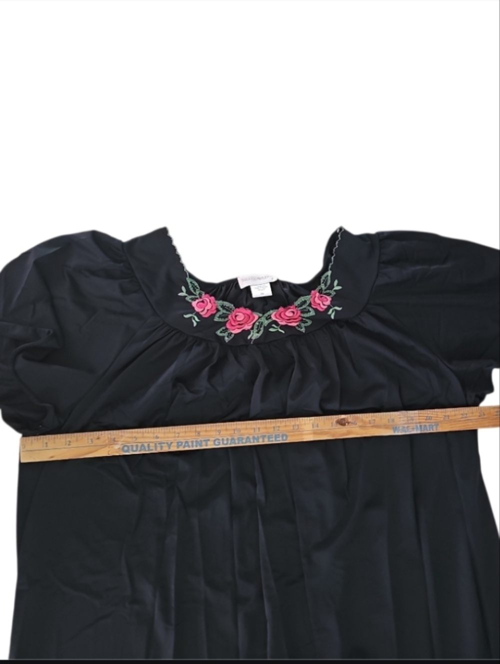Shadowline Black Classic Nightgown 2X Embroidered Rose Yoke Vintage Loungewear - Picture 7 of 8